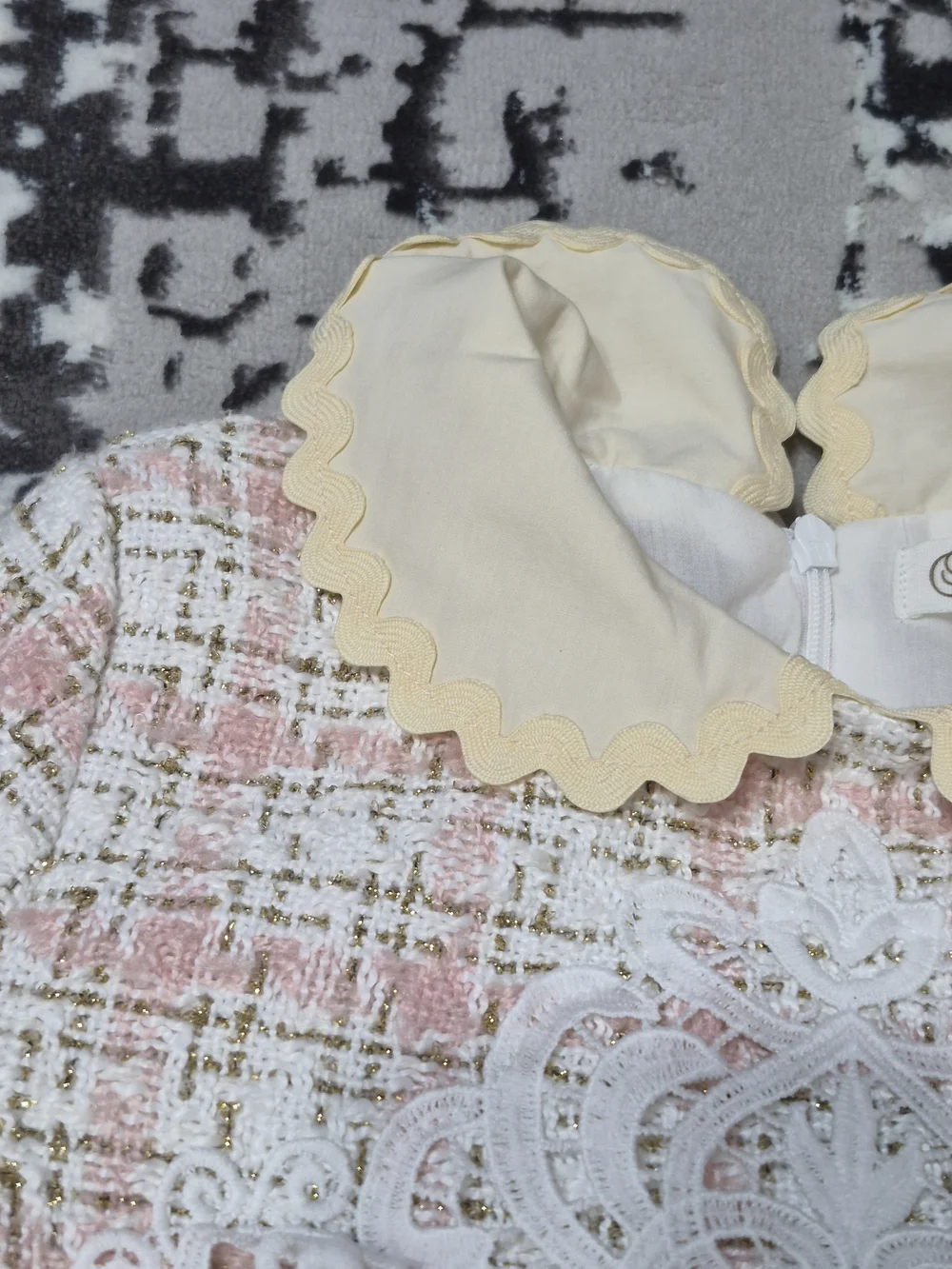 Pettigirl Autumn  Party pink plaid tweed ruffle dressscalloped Peter Pan collar